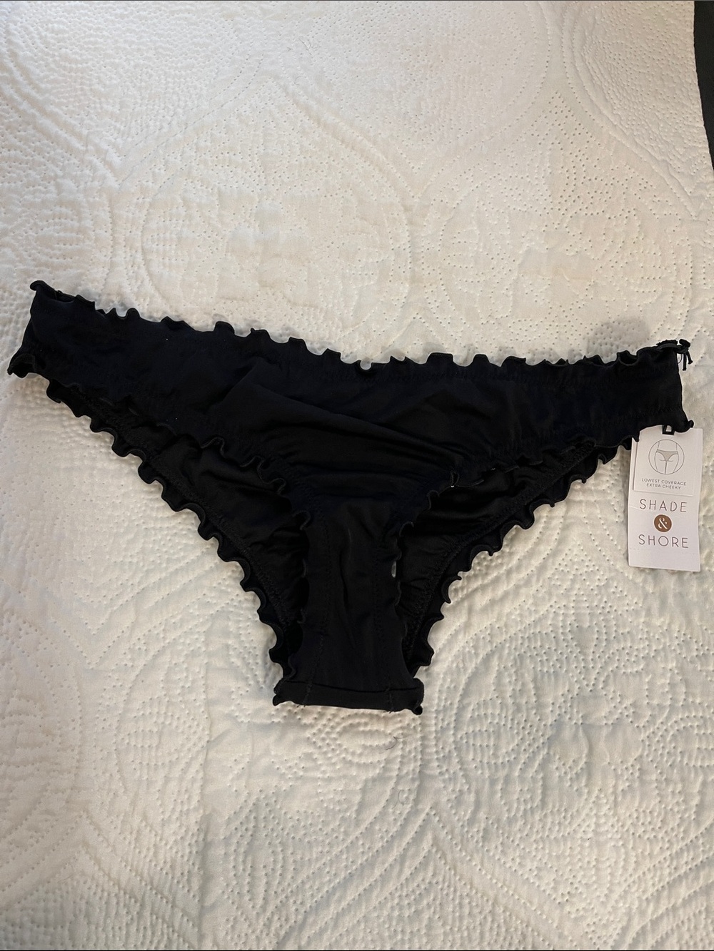 Shade & Shore Black Ruffle-Edge Bikini Bottom